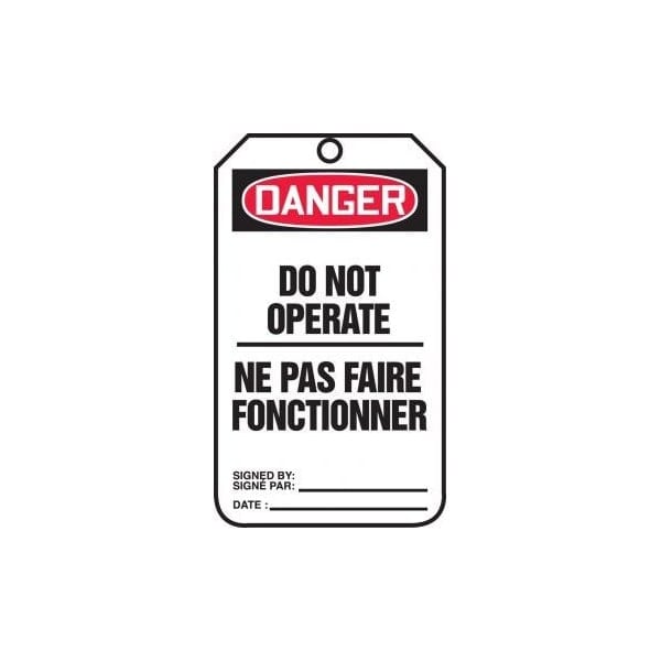 Accuform French Bilingual Safety Tags, DANGER DO NOT OPERATE, 5.75in x 3.25in, PF-Cardstock, 25PK TCF125CTP - main